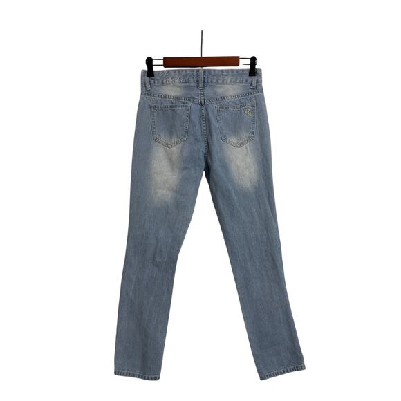 V.I.P Boyfriend Distressed Denim Blue Jeans Size 1/2 - Picture 3 of 5